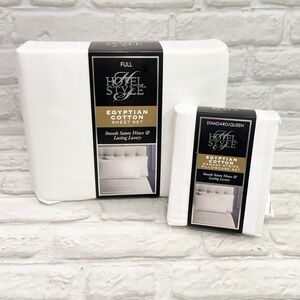 Hotel Style 600TC Egyptian Cotton Sateen Full Size Sheet Set 6pc White + Stripe